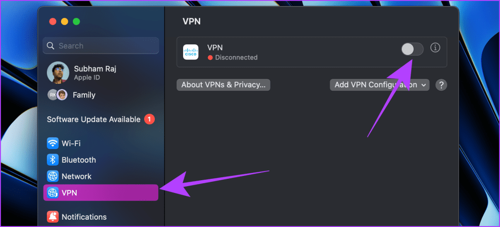 Turn off VPN on Mac