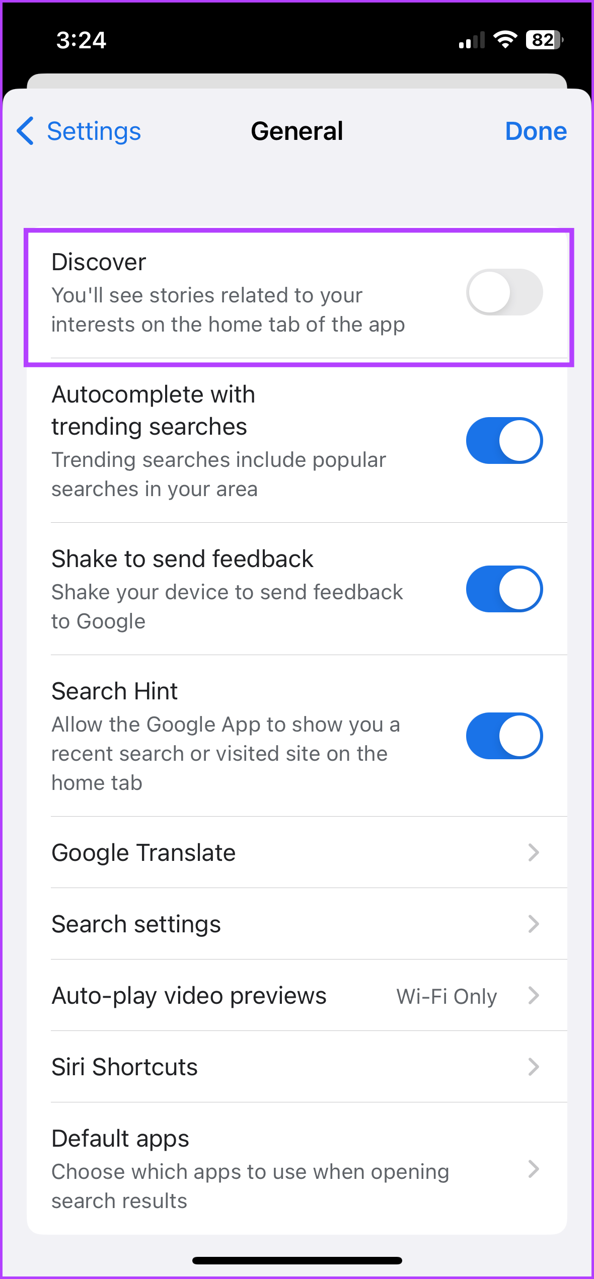 Toggle off discovery