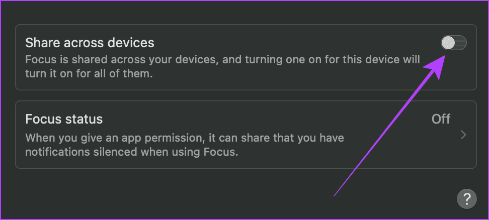 Turn off share Focus across device on Mac