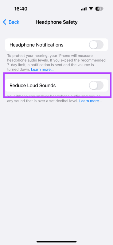 Turn off the toggle for Reduce Loud Sounds