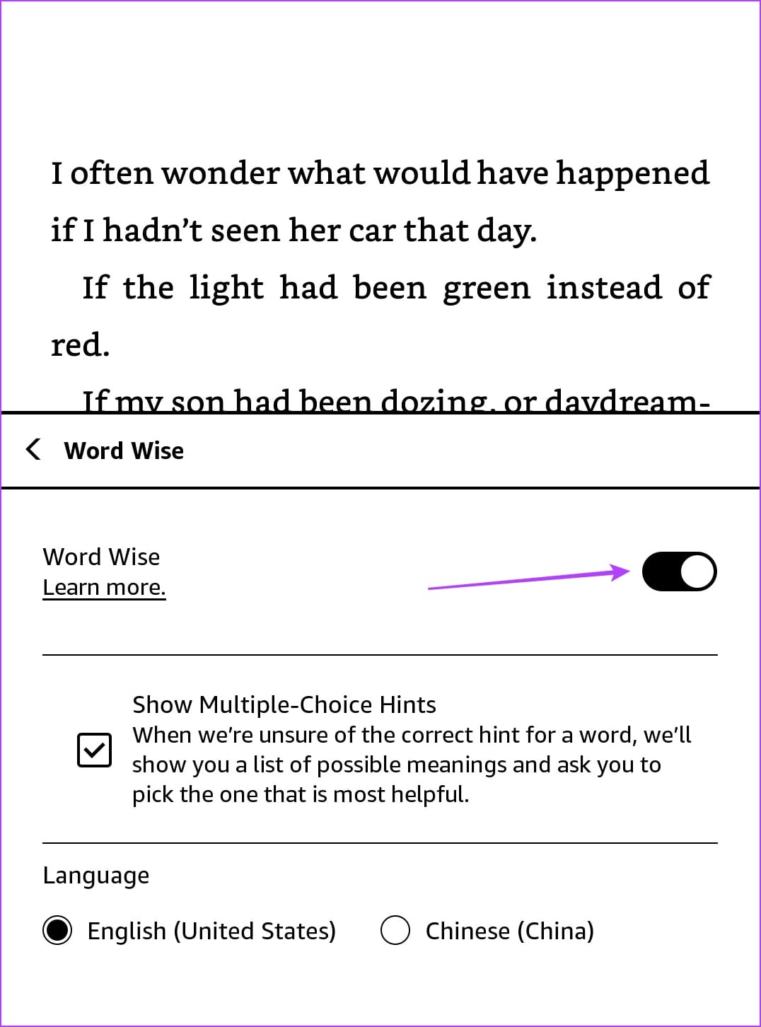 Turn off toggle for Word Wise