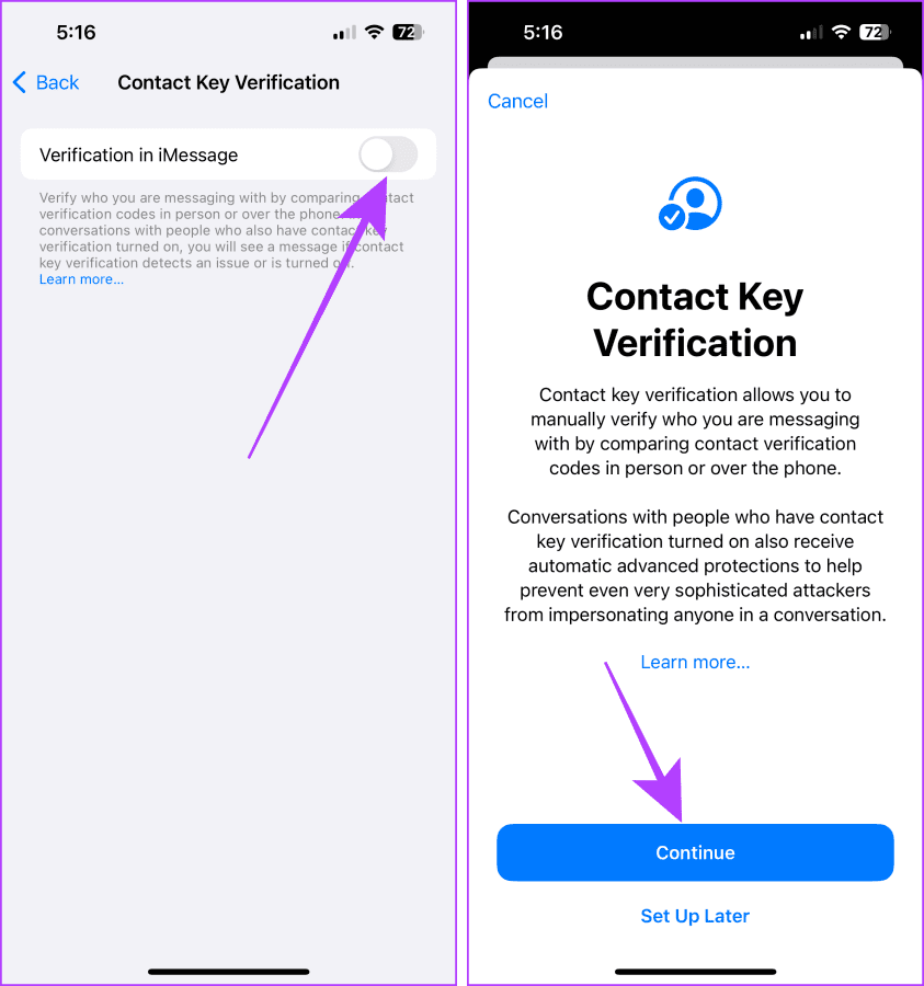 Turn on Contact Key Verification on iPhone