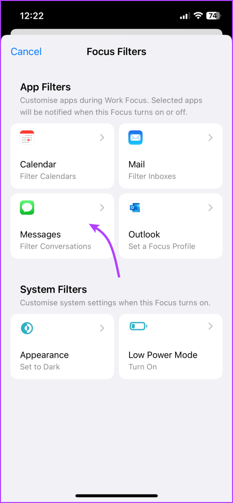 Select Messages from focus filters
