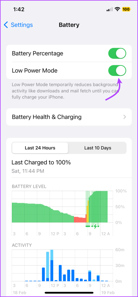 Toggle on Low Power mode