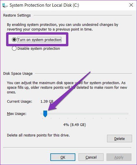 Turn on System Protection on Windows