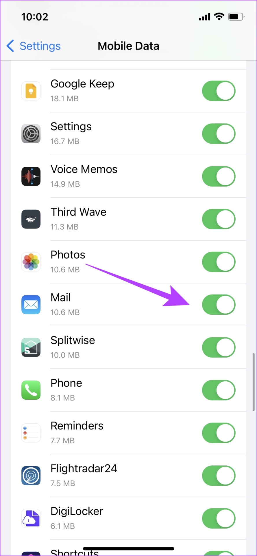 Turn on Toggle For Mail