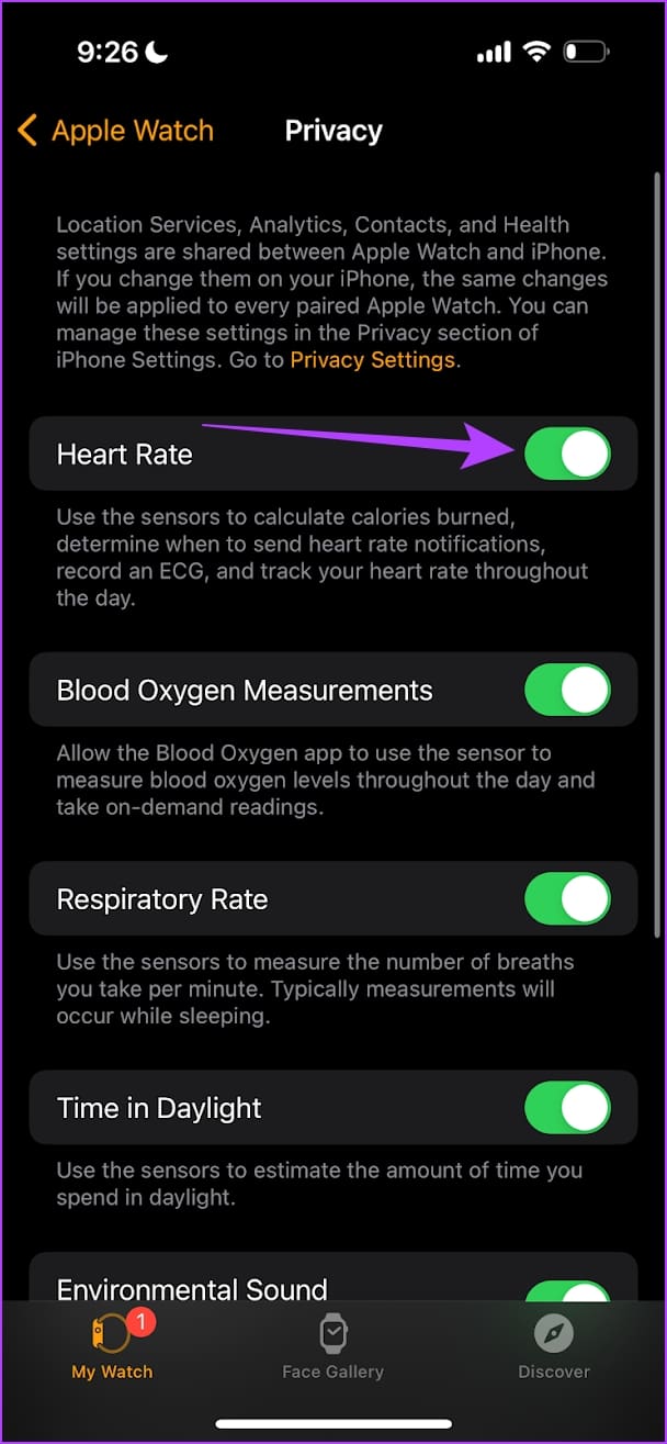 Turn on the toggle for Heart Rate
