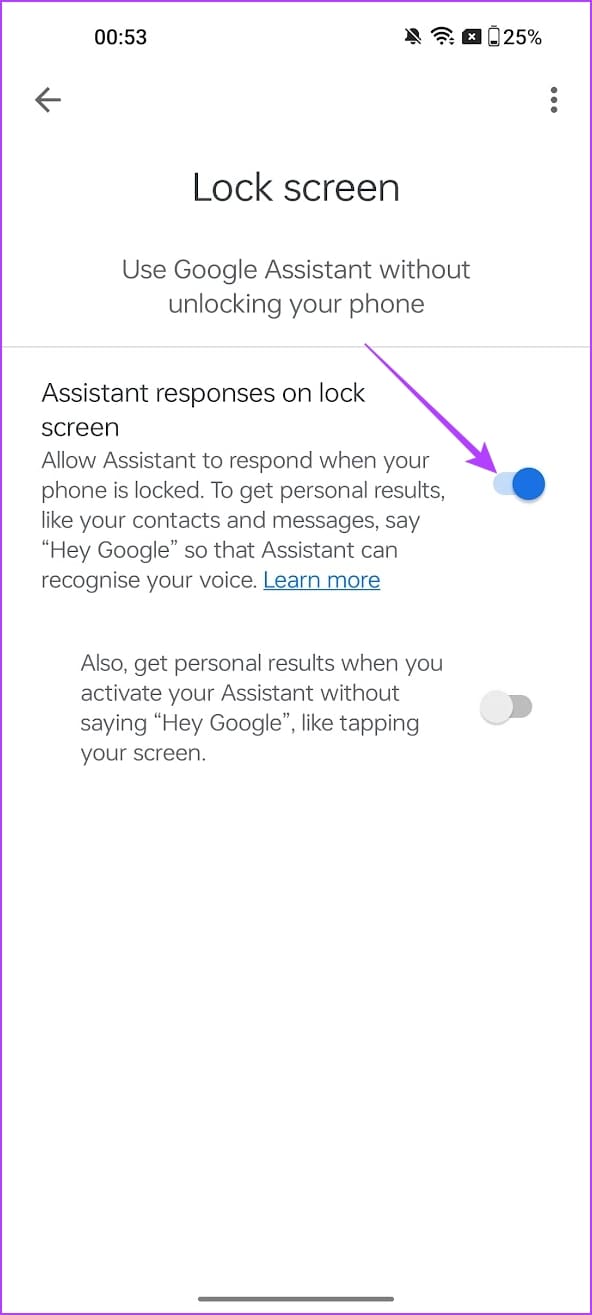 Turn on toggle for Assistant Responses on Lock Screen