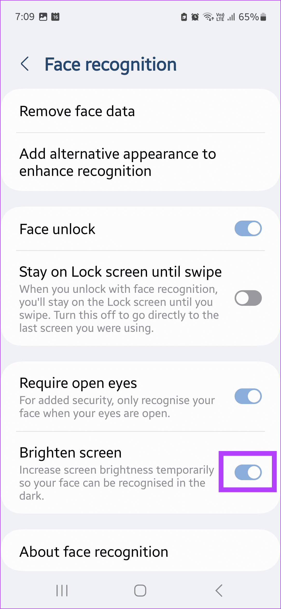 Turn on toggle for Brighten screen