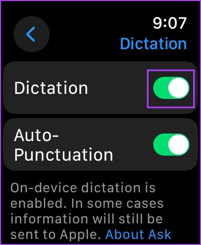 Turn on toggle for dictation