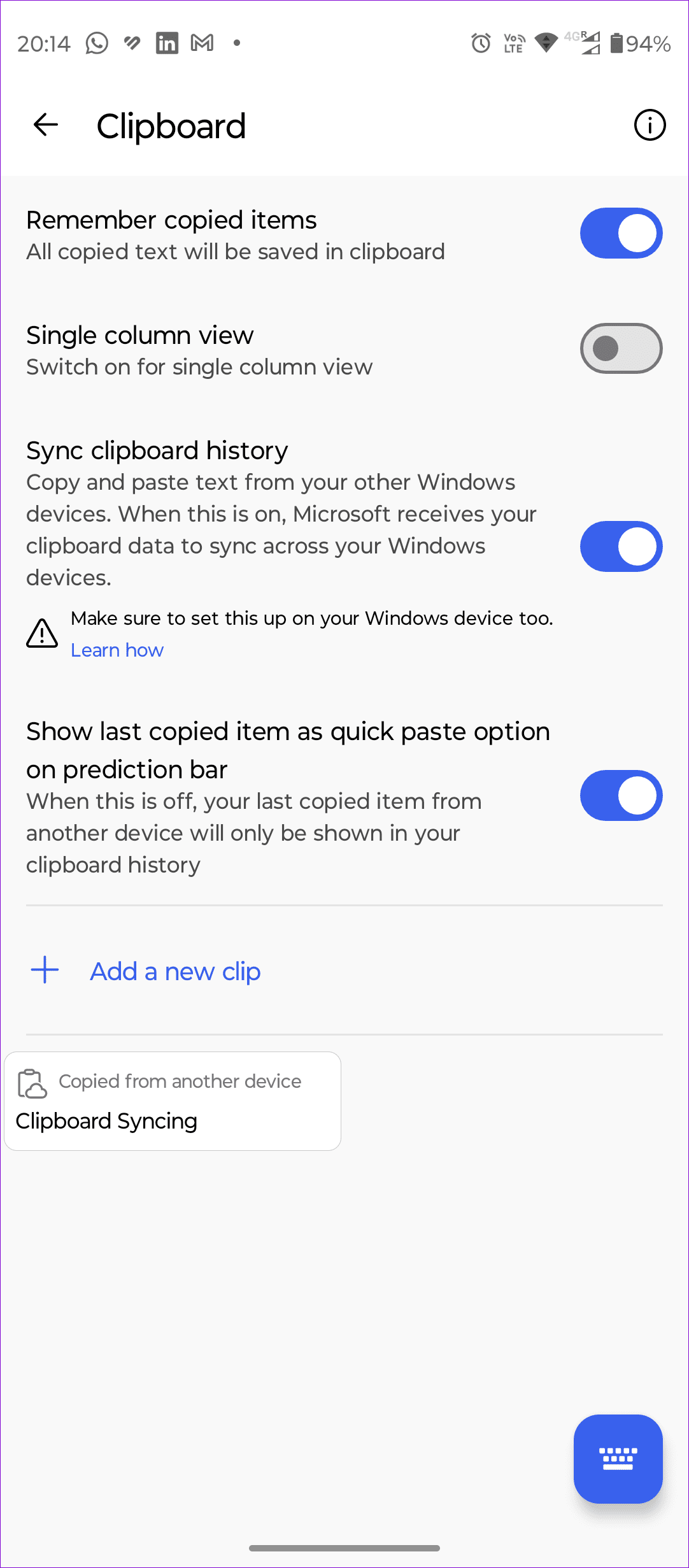 Turning On Clipboard Sync in Swiftkey Keyboard