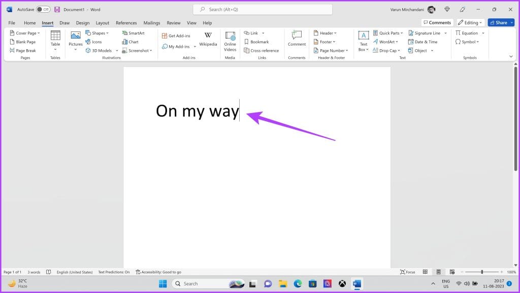 Type in a phrase of your choice Get Text Replacement on Windows