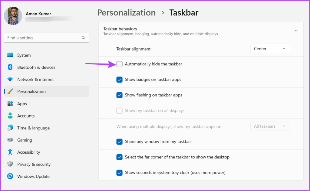Uncheck automatically hide the taskbar option in Settings