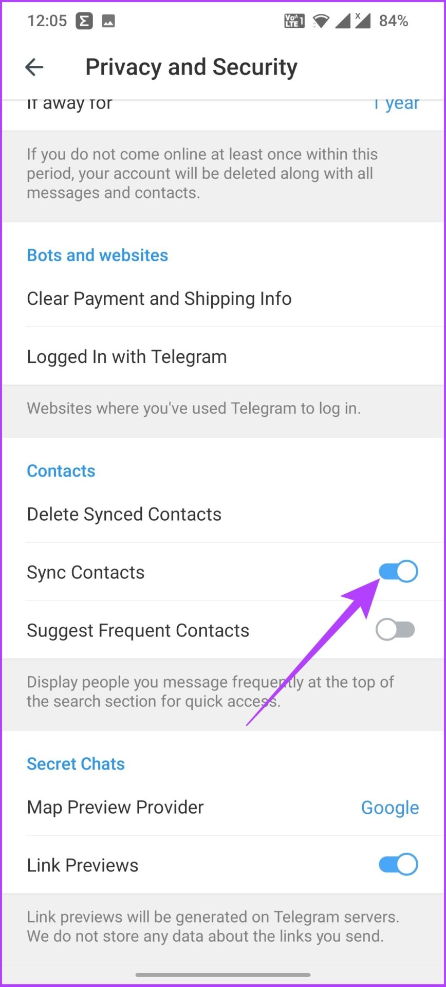 Under Contacts, toggle off the Sync Contact option