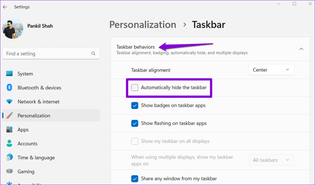 Unhide Taskbar in Windows 11