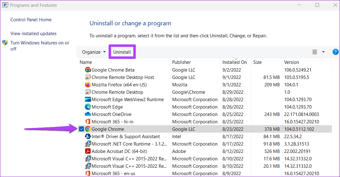 Uninstall Chrome From Windows