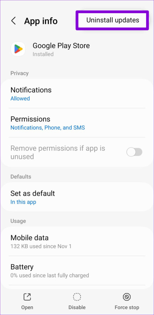 Uninstall Google Play Store Updates 