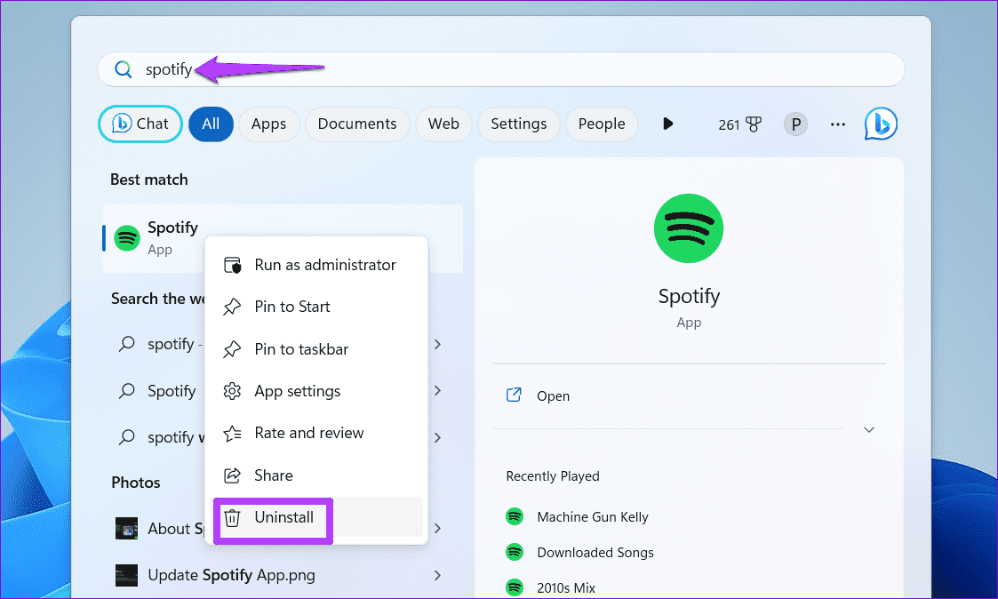 Uninstall Spotify on Windows 