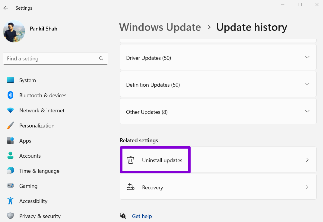 Uninstall Updates on Windows 11