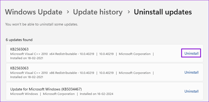 Uninstall Windows Update