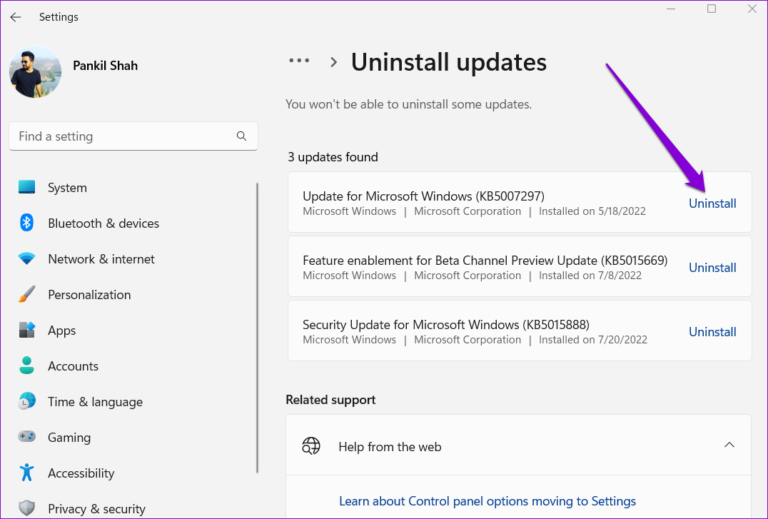 Uninstall Windows Update Via Settings App