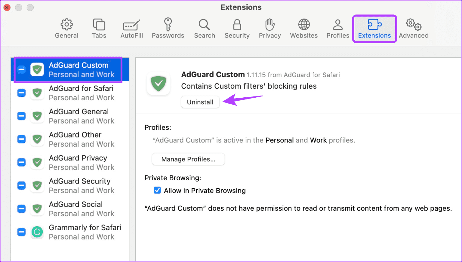 Uninstall adblocker Safari 1