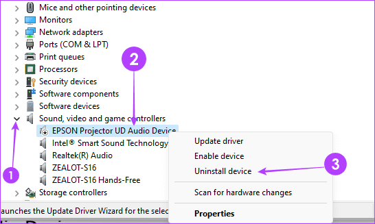 Uninstall sound device in Windows 11