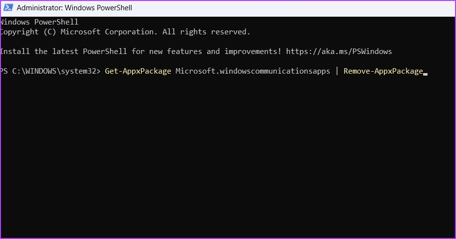 Uninstalling Mail and Calendar app command using PowerShell