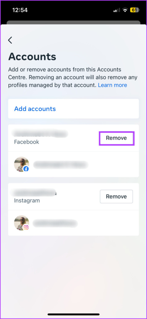Remove Facebook account
