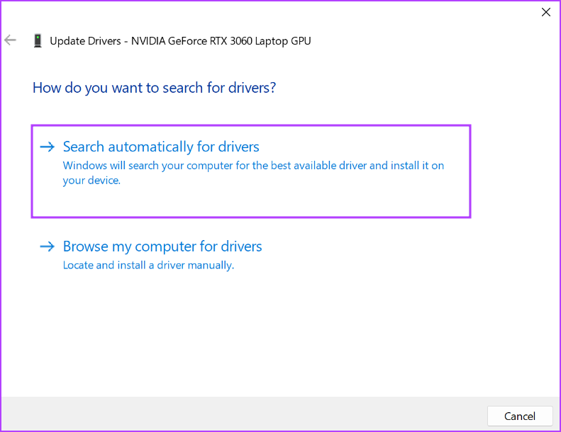 Installing latest drivers using device manager