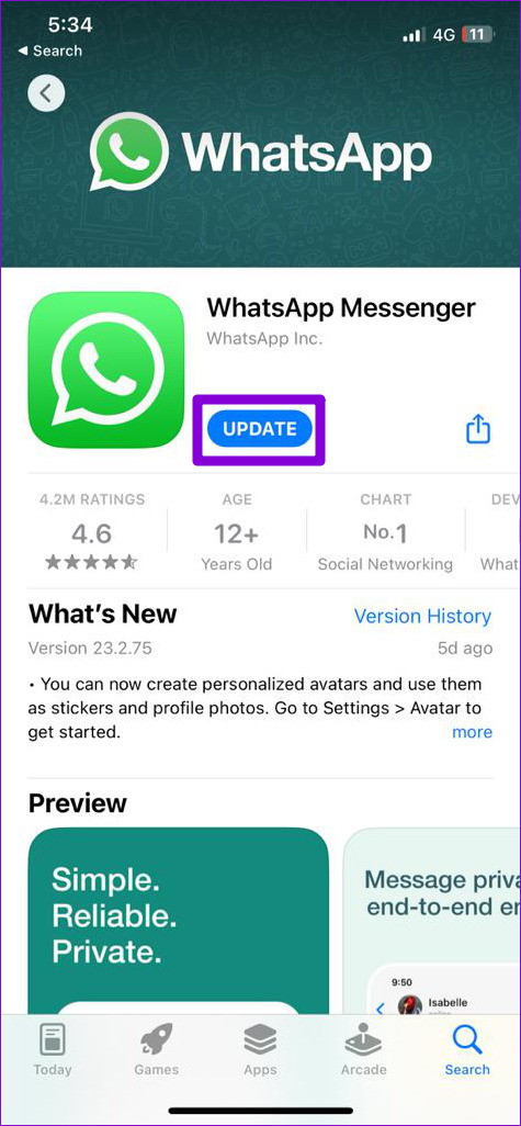 Update WhatsApp on iphone