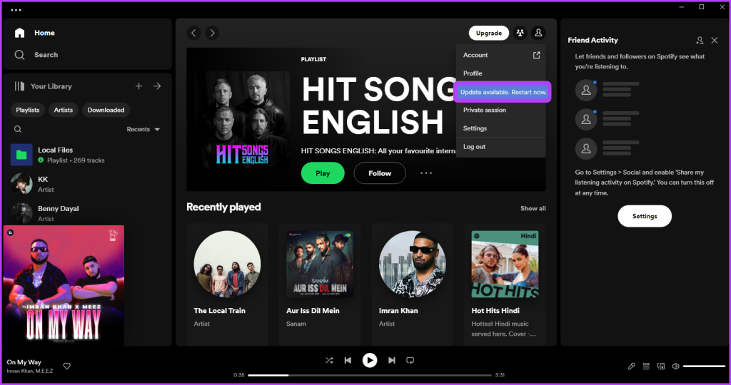 Update available option in Spotify