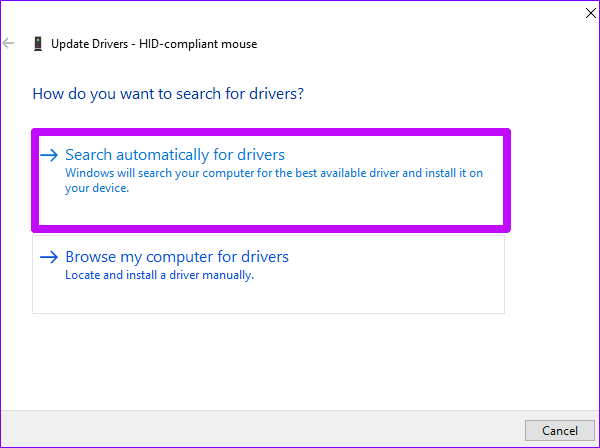 Update mouse drivers search automatically