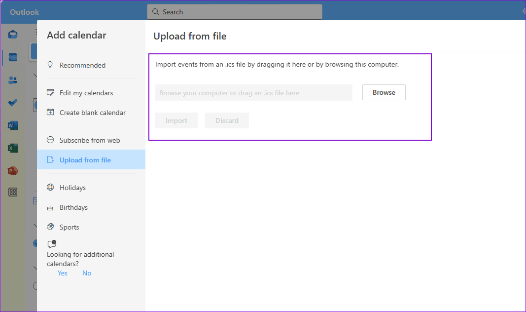 Uplaod ICS File from Windows To Add Calendar