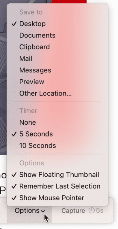 Edit Screenshot settings on Mac