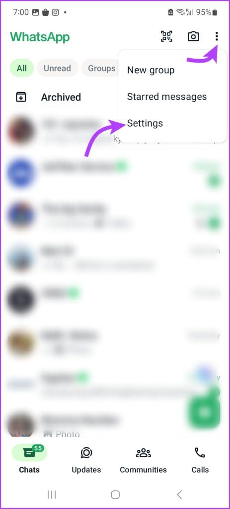 Tap three-dot icon and Settings