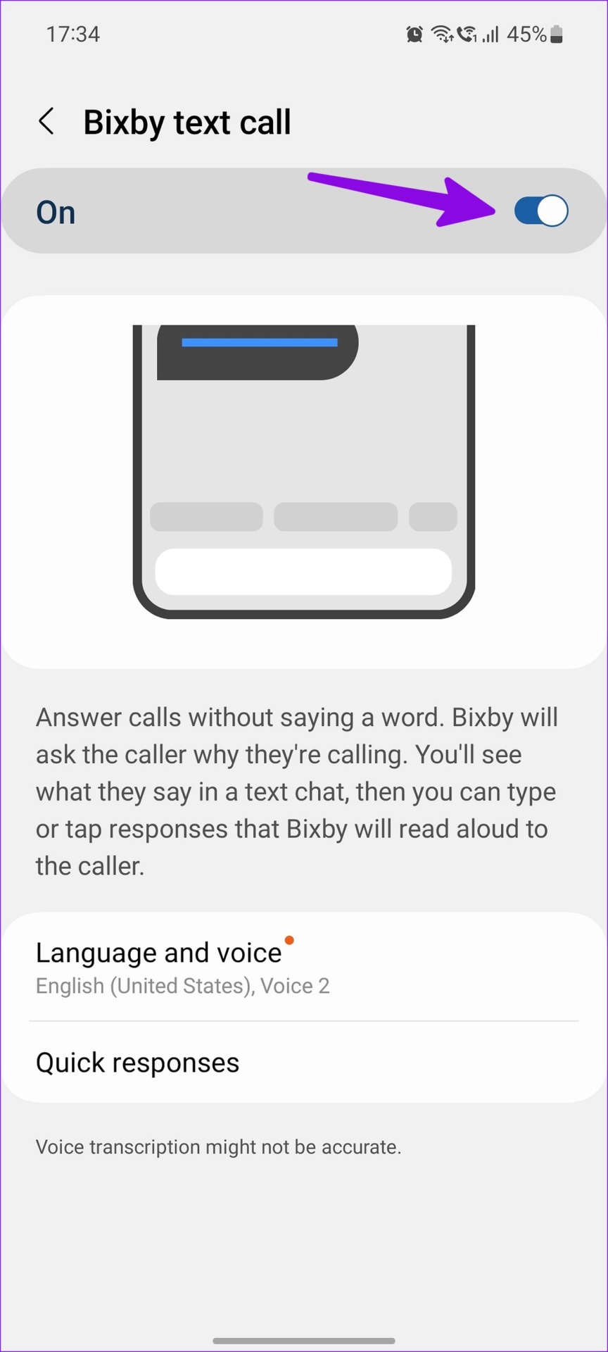 disable bixby text call