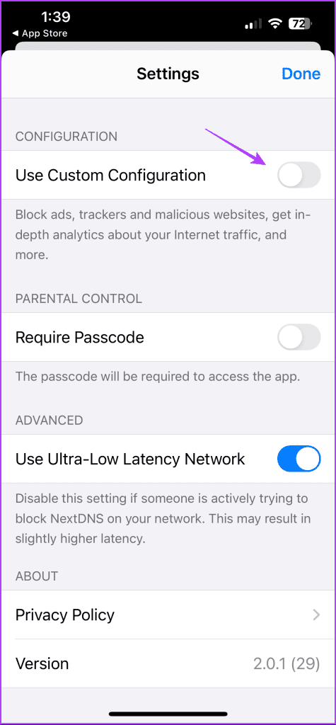 Use Custom Configuration option