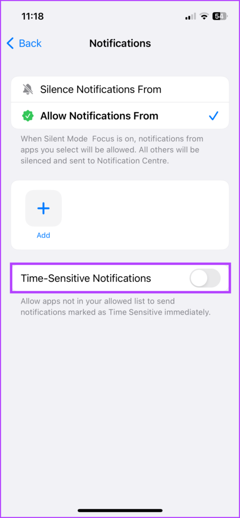 Toggle off Time-Sensitive Notifications