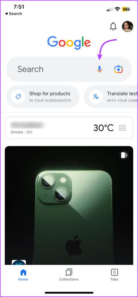 Tap mic icon from Google app