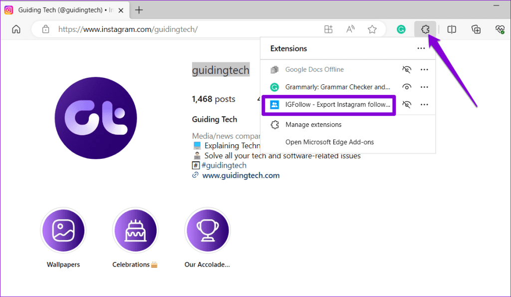 Use IGFollow Extension