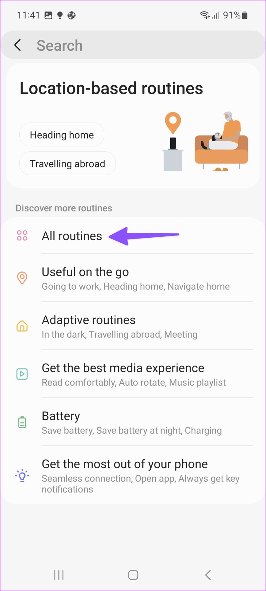 all routines on Samsung Galaxy phone