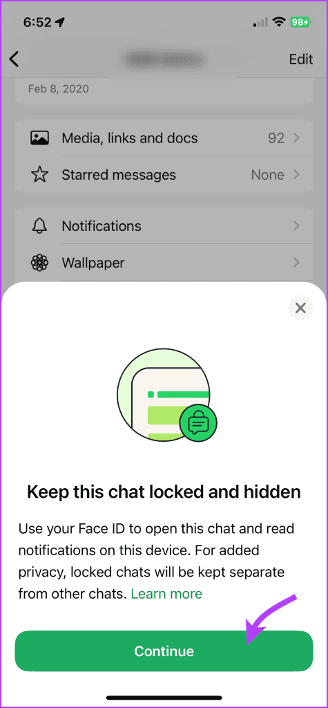 Tap continue to lock the chat