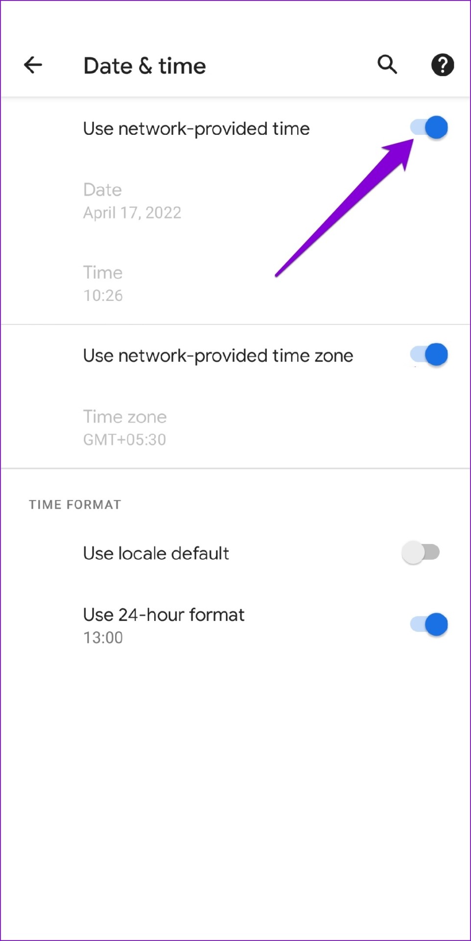 Use Network Provided Time on Android