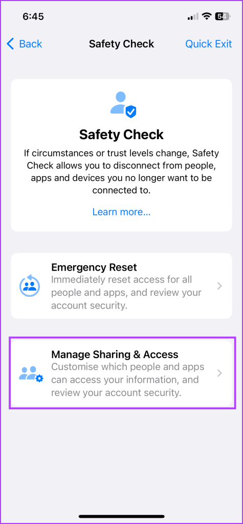 Tap  Manage Sharing & Access