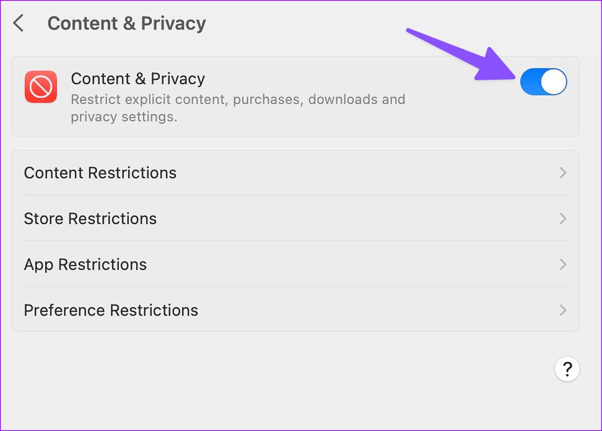 content and privacy Screen Time on Mac