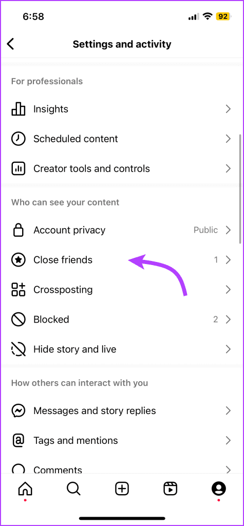 Select Close Friends from the menu