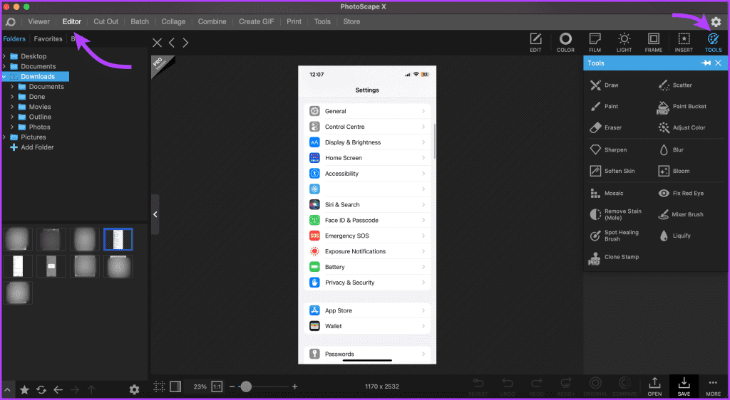 In the Editor tab, go to Tools