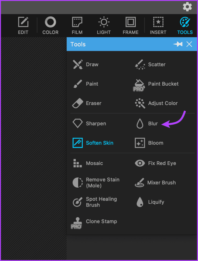 Select blur and the type you prefer