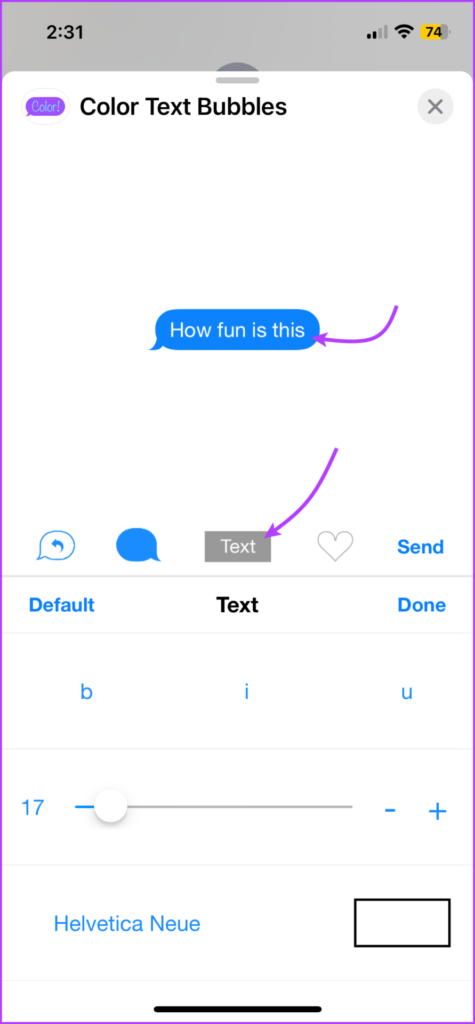 Tap the text bubble to edit the text